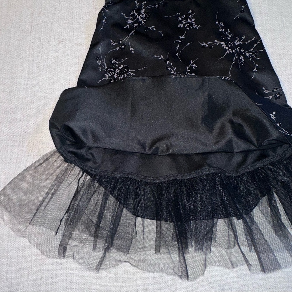 BYER TOO! Vintage Velvet-Floral Spaghetti Strap Tulle Lined Black Dress Junior 5 - Picture 5 of 16